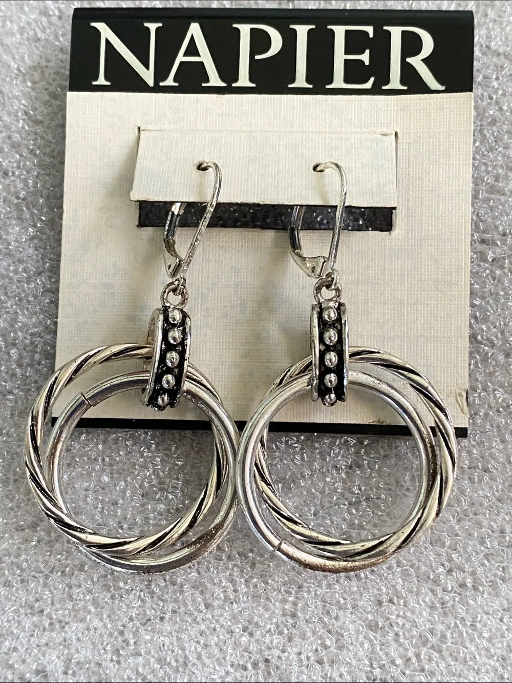 Napier Silver Multi-Hoop Drop Earrings with Accent Bead Detail NWT